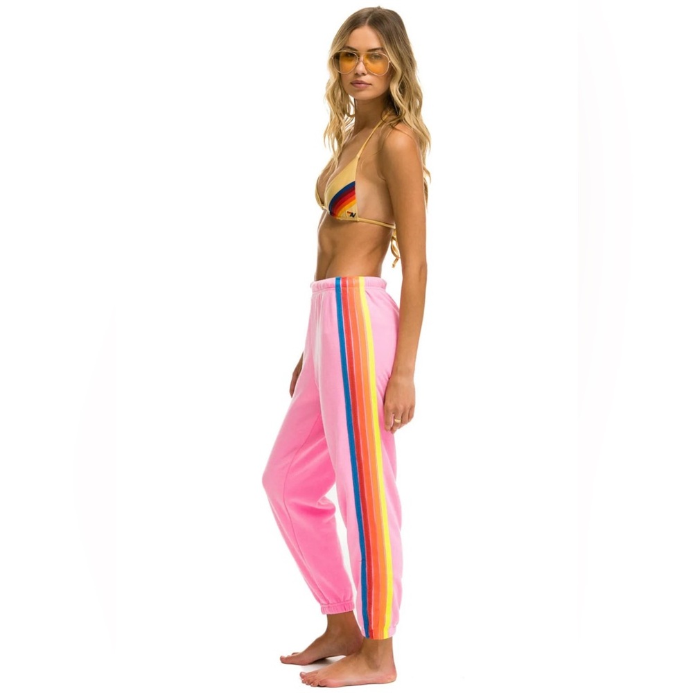 NWT Aviator Nation Women’s 5 Stripe Sweatpants in Neon Pink/Neon Rainbow in M